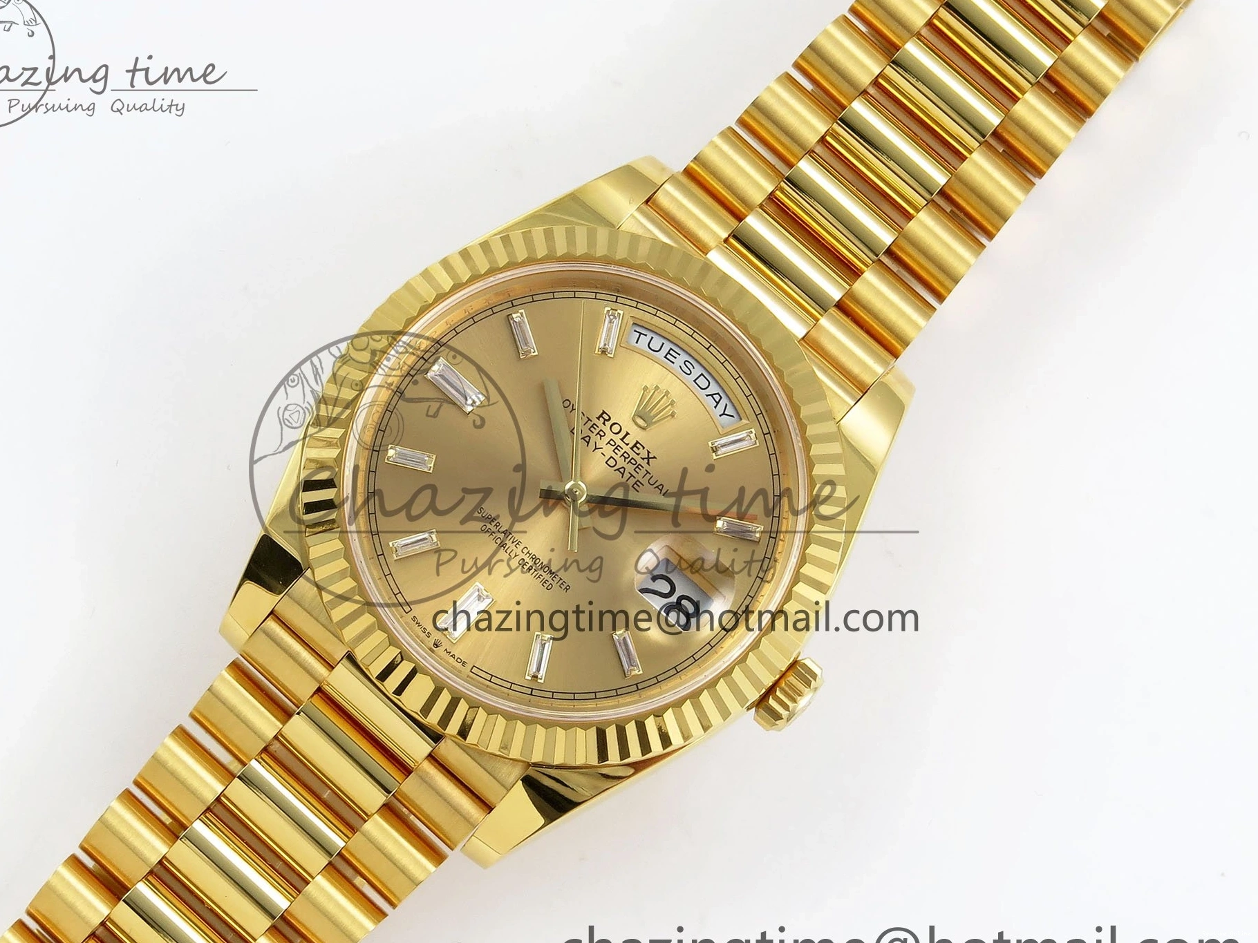 1225 WrinkleFree DayDate 40 228238 ARF 904L Steel YG Crystal Diamonds Bezel on President Bracelet VR 1550